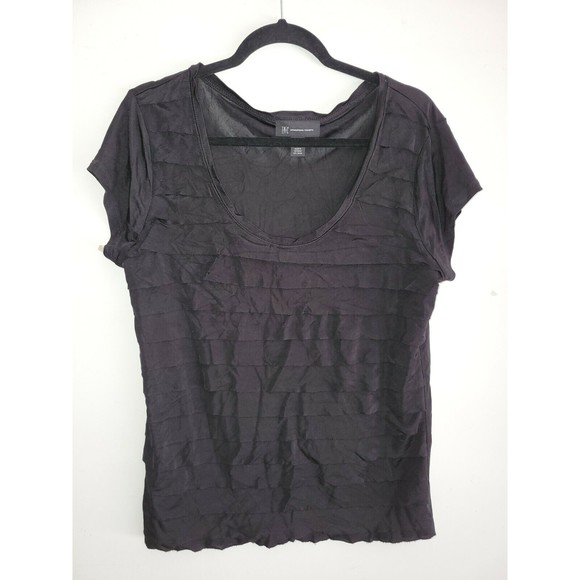 I.N.C Womens Blouse Black Tier Ruffle Short Sleeve Layered Size XL - Picture 1 of 6
